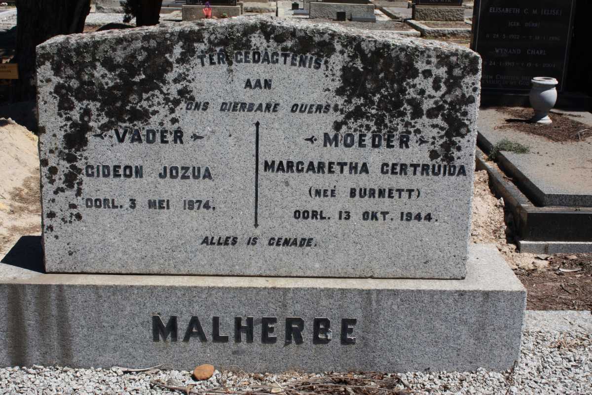 MALHERBE Gideon Jozua -1974 & Margaretha Gertruida BURNETT -1944