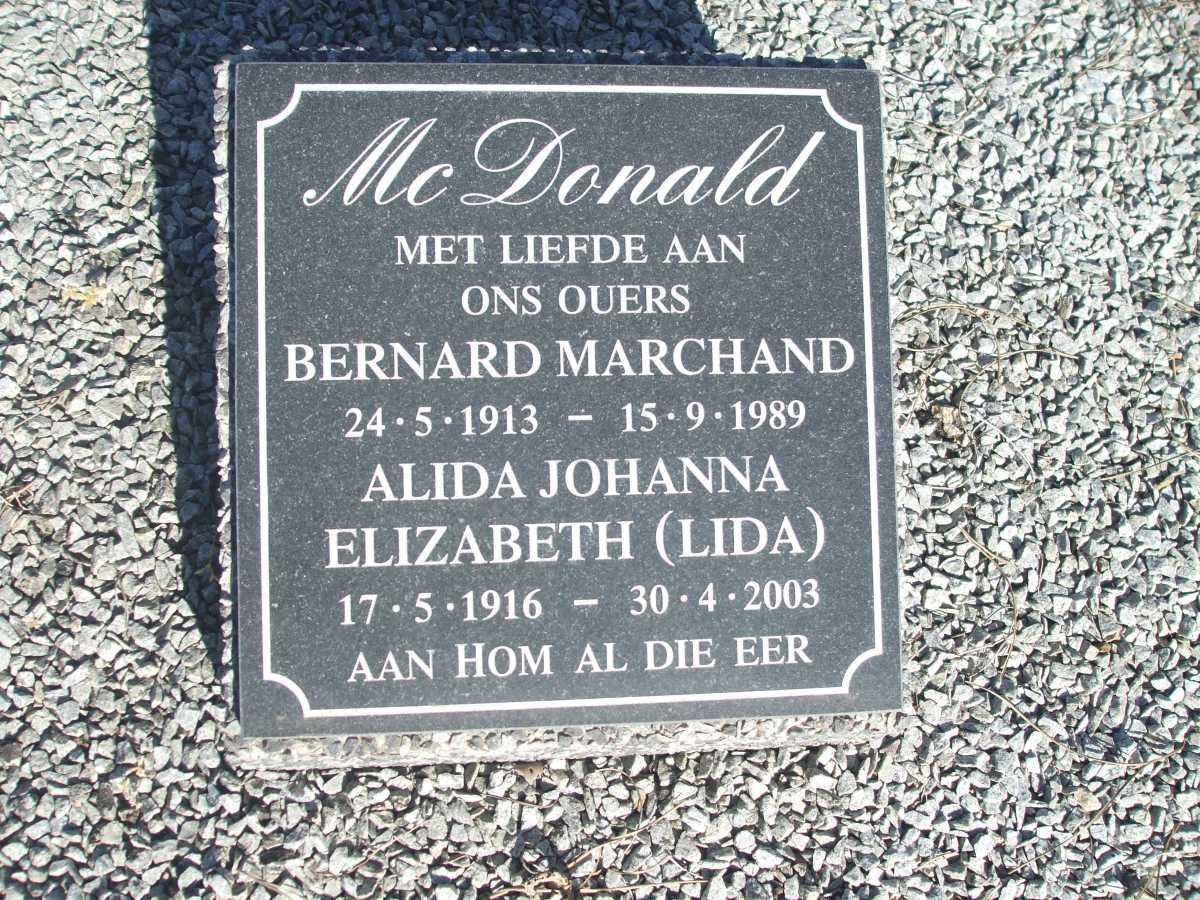 MCDONALD Bernard Marchand 1913-1989 & Alida Johanna Elizabeth 1916-2003