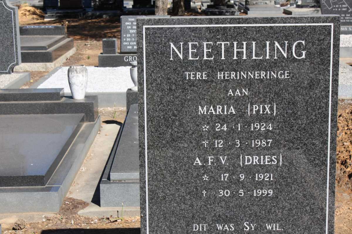 NEETHLING A.F.V. 1921-1999 &amp; Maria 1924-1987