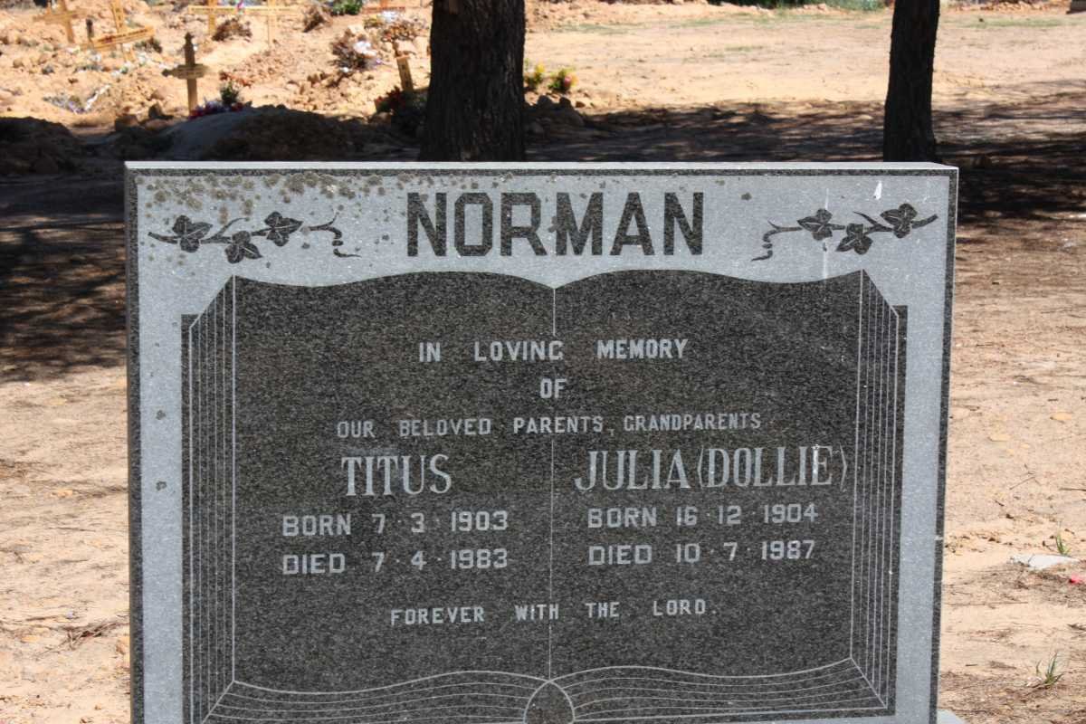 NORMAN Titus 1903-1983 &amp; Julia 1904-1987