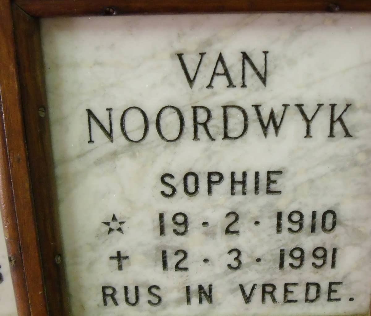 NOORDWYK Sophie, van 1910-1991