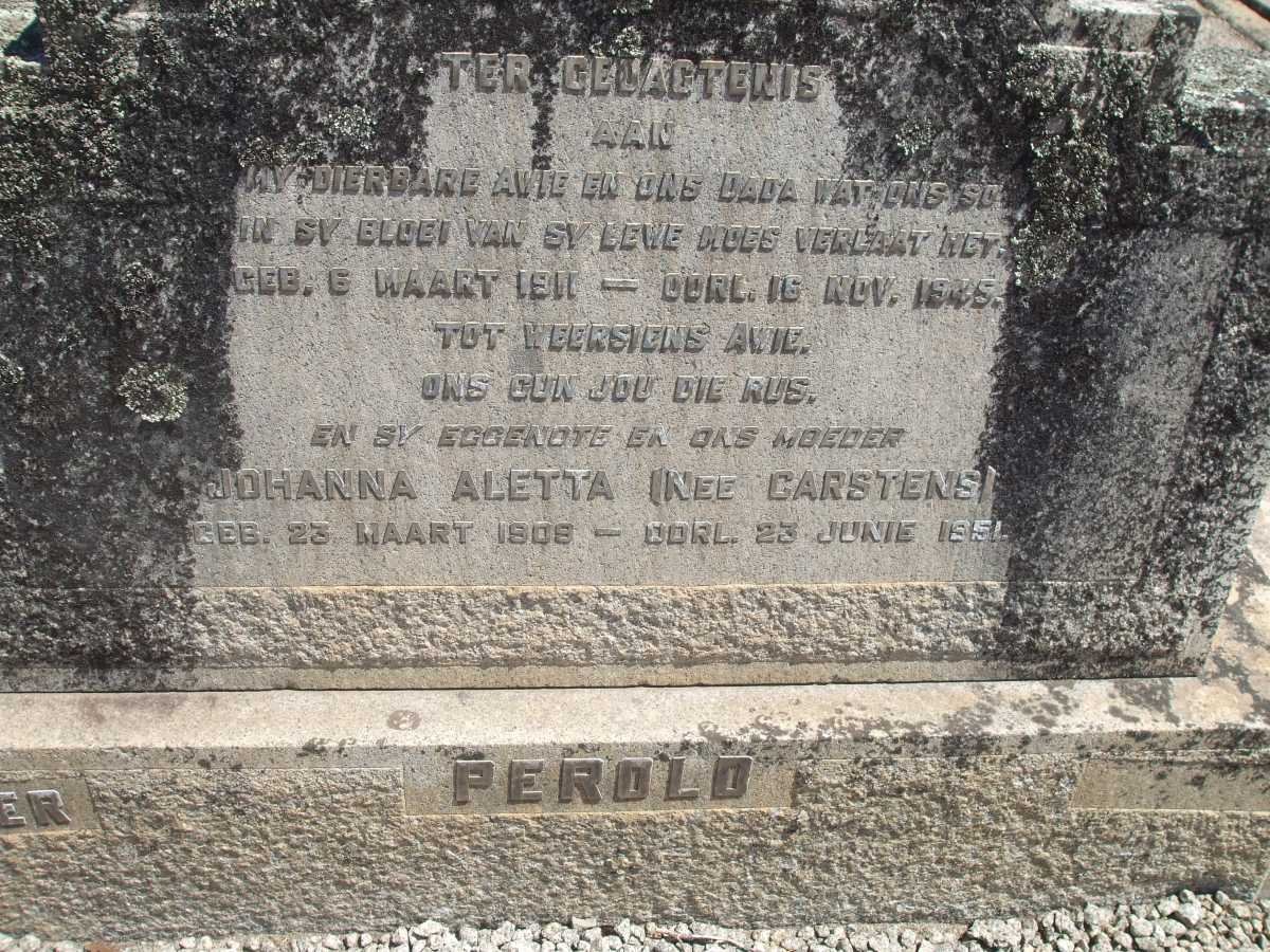 PEROLD Awie 1911-1945 &amp; Johanna Aletta CARSTENS 1909-1951