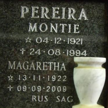 PEREIRA Montie 1921-1994 &amp; Margaretha 1922-2009