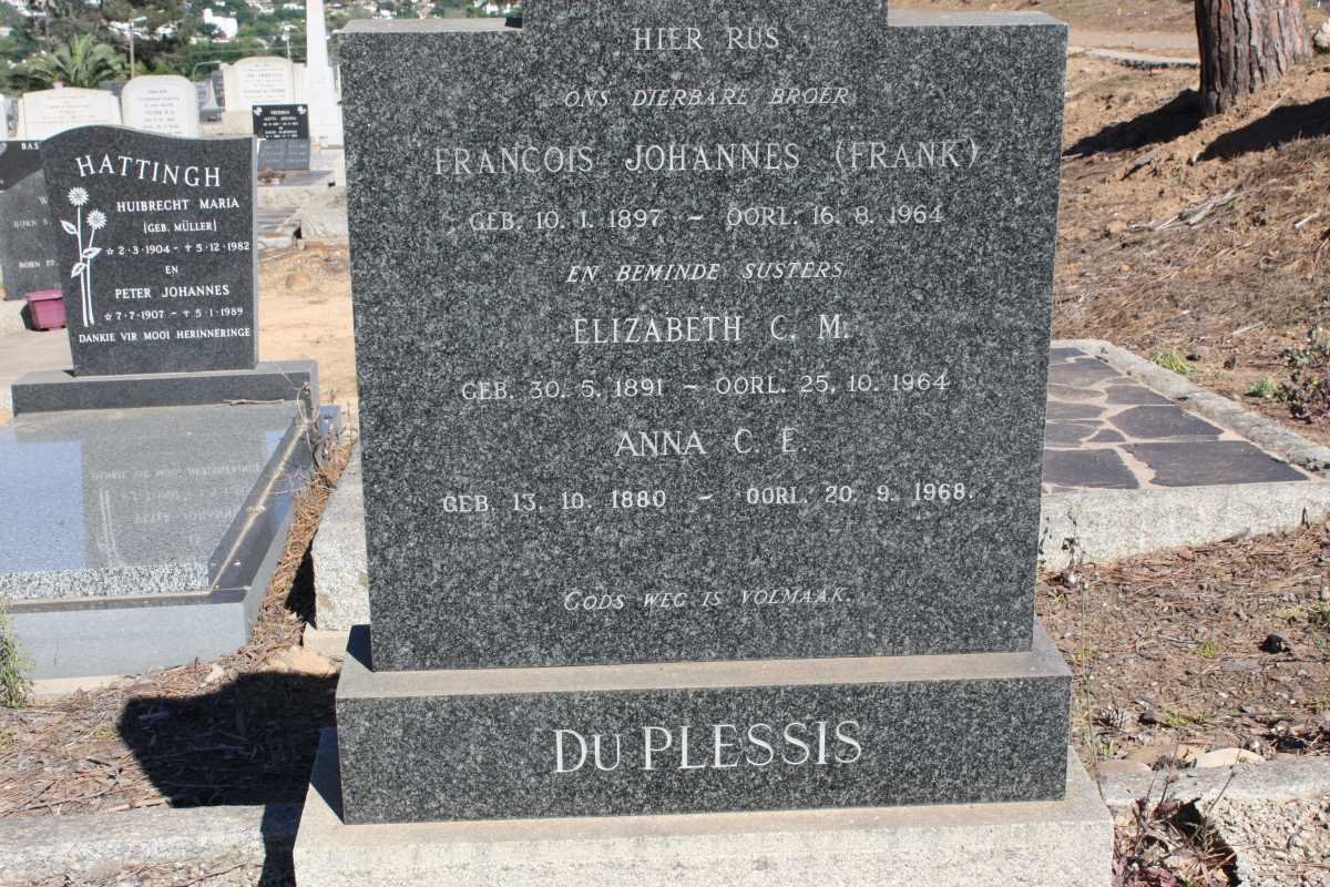 PLESSIS Francois Johannes, du 1897-1964 :: ? Elizabeth C.M. 1891-1964 :: ? Anna C.E 1880-1968