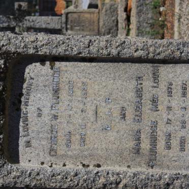 PLUMRIDGE George W. 1866-1935 &amp; Maria Elizabeth LOUW 1875-1957