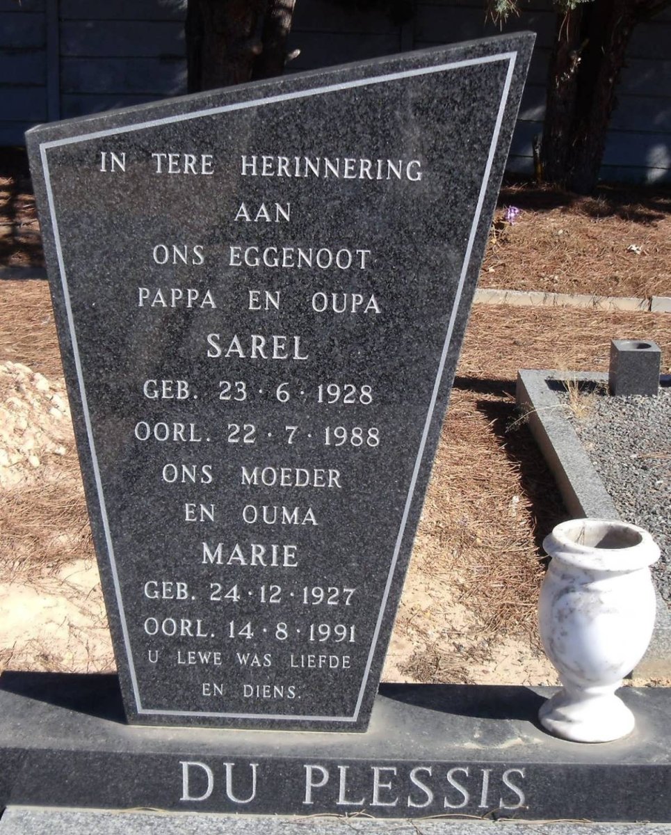 PLESSIS Sarel, du 1928-1988 &amp; Marie 1927-1991