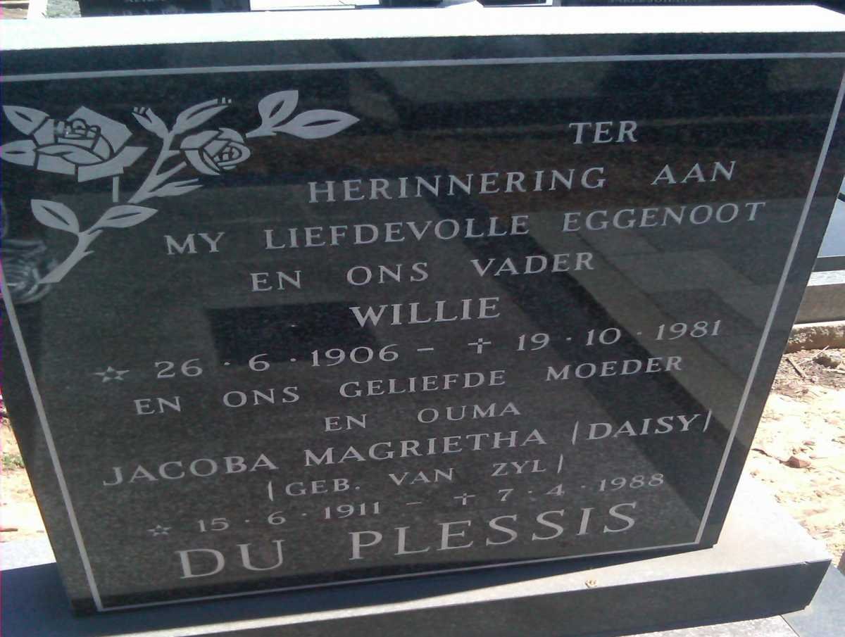 PLESSIS Willie, du 1906-1981 &amp; Jacoba Magrietha VAN WYK 1911-1988