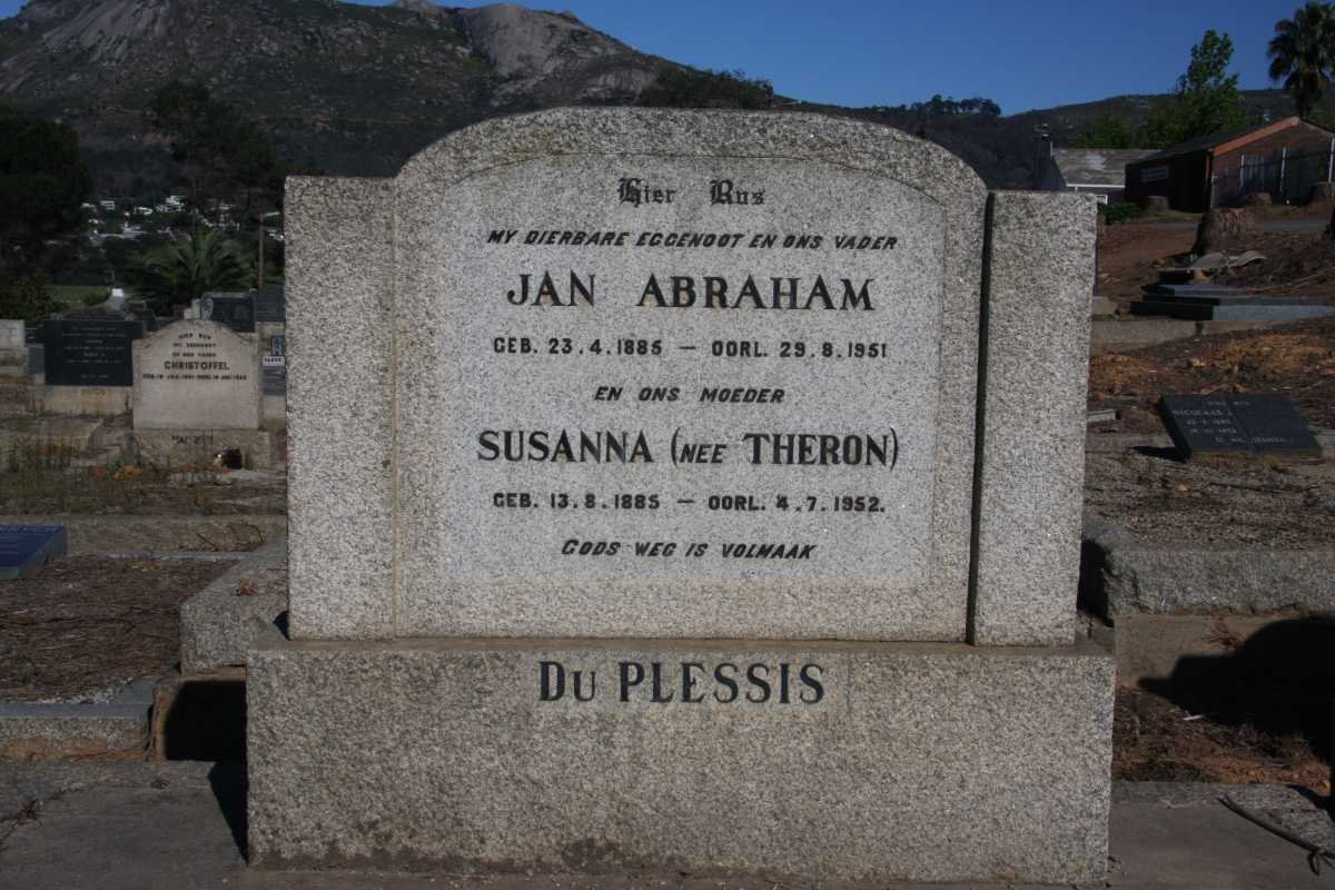 PLESSIS Jan Abraham, du 1885-1951 &amp; Susanna THERON 1885-1952