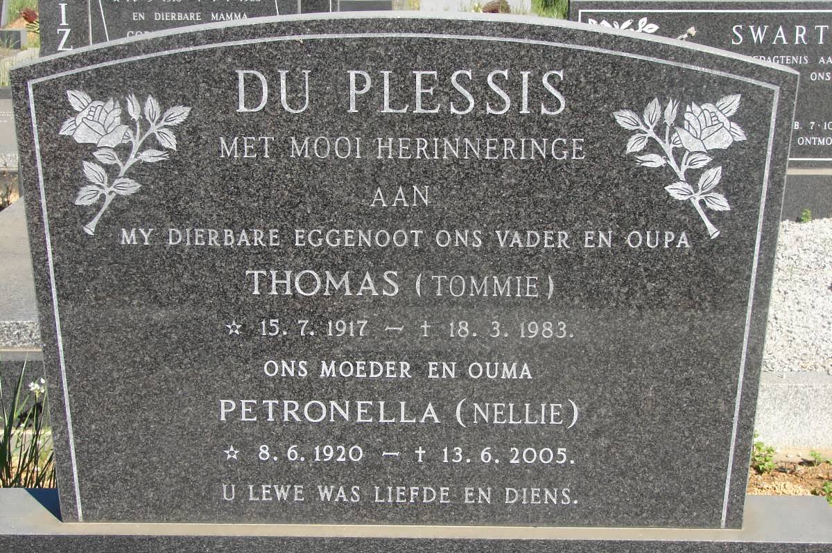 PLESSIS Thomas, du 1917-1983 &amp; Petronella 1920-2005
