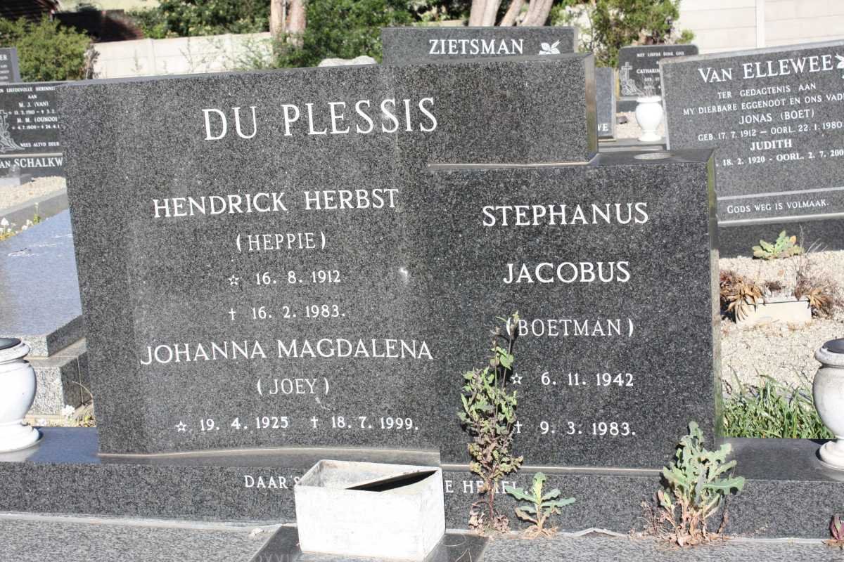 PLESSIS Hendrik Herbst, du 1912-1983 &amp; Johanna Magdalena 1923-1999 :: Stephanus Jacobus 1942-1983