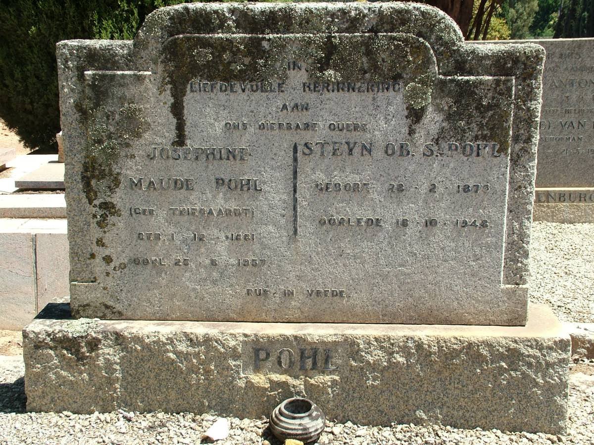 POHL Steyn Ob. S. 1875-1948 &amp; Josephine Maude TRIEGAARDT 1861-1957