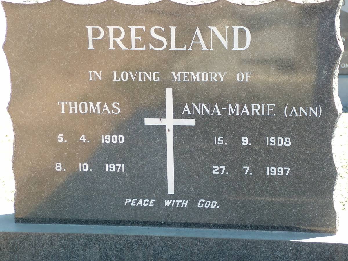 PRESLAND Thomas 1900-1971 &amp; Anne-Marie 1908-1997