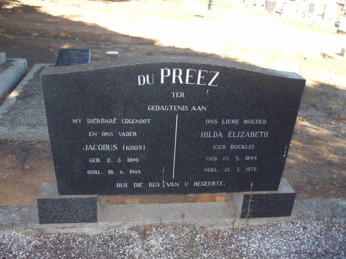 PREEZ Jacobus, du 1899-1969 &amp; Hilda Elizabeth BUCKLE 1895-1972