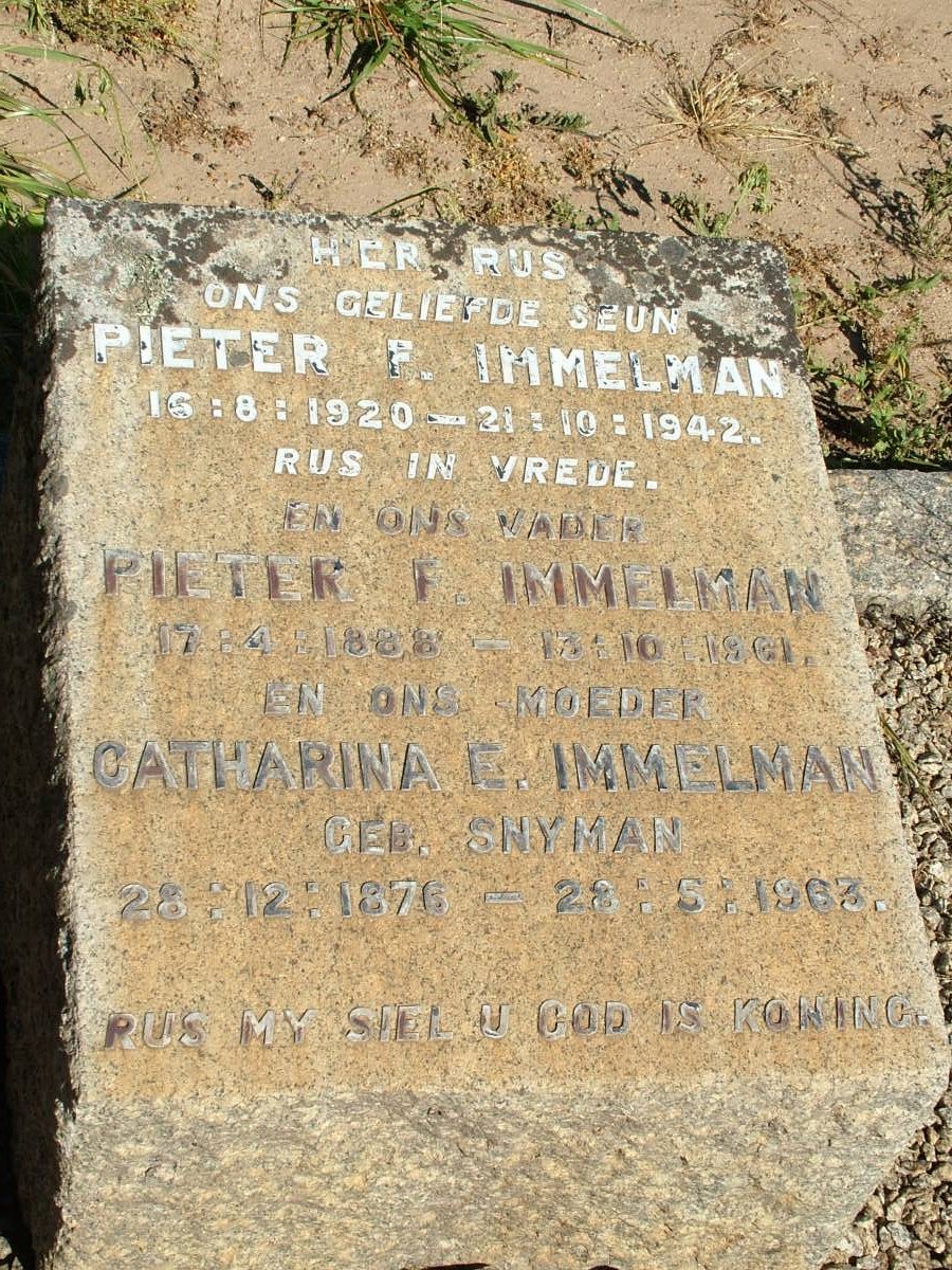 IMMELMAN Pieter F. 1888-1961 & Catharina E. SNYMAN 1876-1963 :: IMMELMAN Pieter 1920-1942