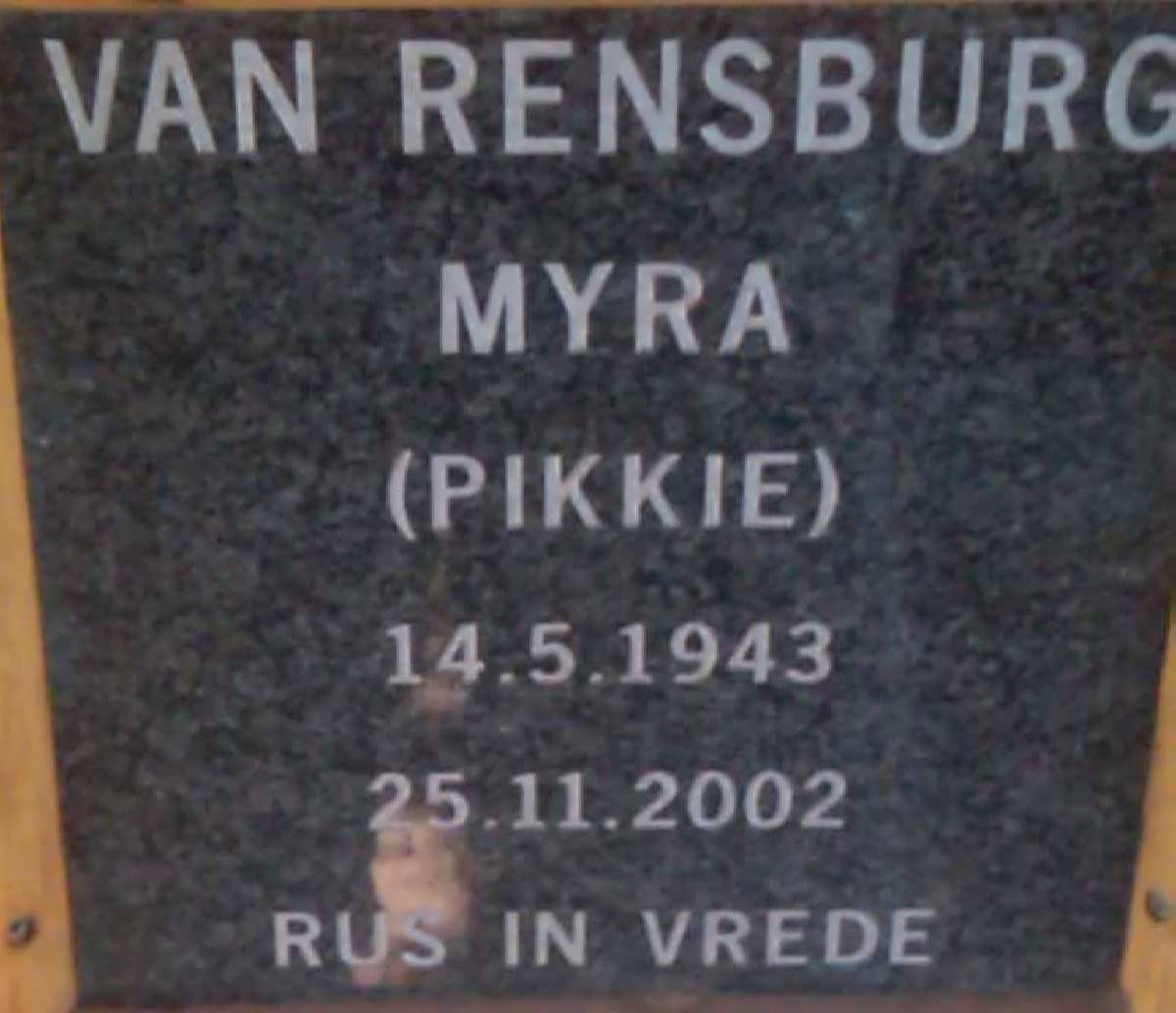 RENSBURG Myra, van 1943-2002