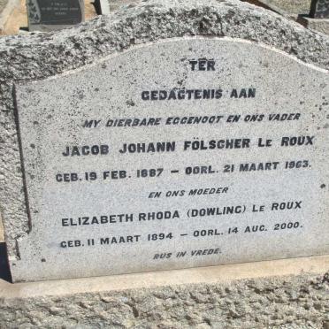 ROUX Jacob Johann Fölscher, le 1887-1963 &amp; Elizabeth Rhoda DOWLING 1894-2000