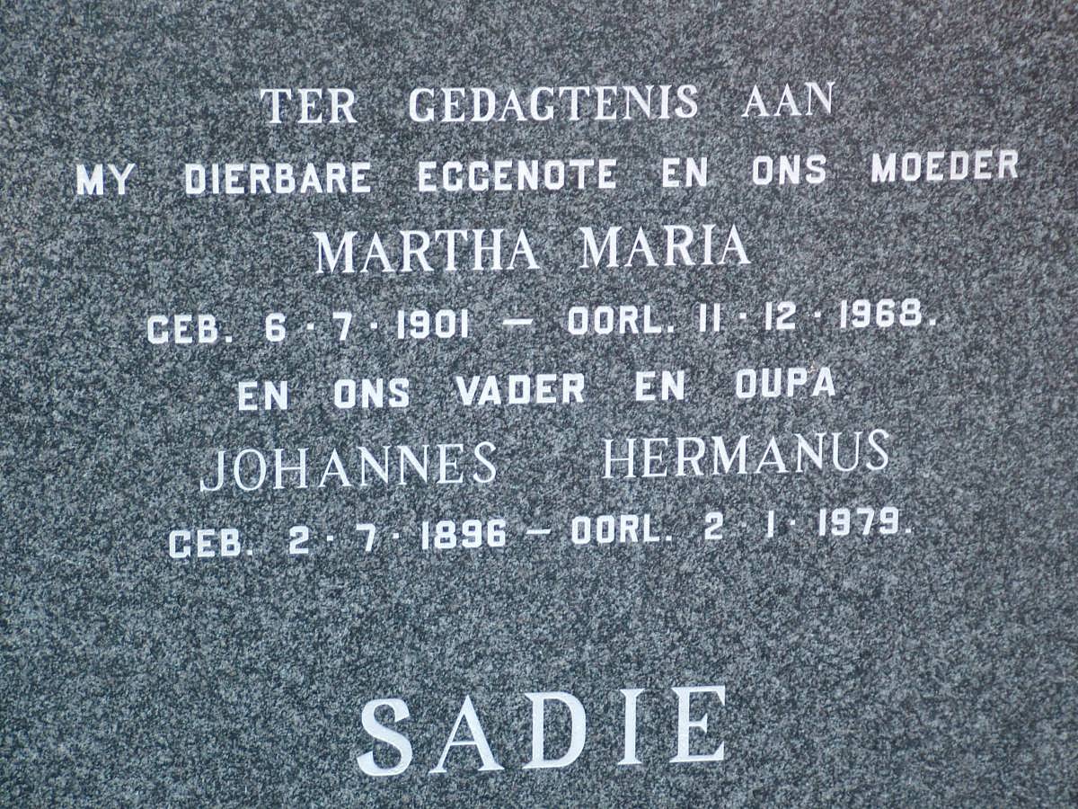 SADIE Johannes Hermanus 1896-1979 & Martha Maria 1901-1968