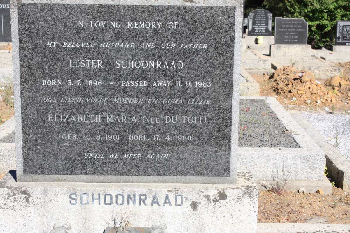SCHOONRAAD Lester 1896-1963 & Elizabeth Maria DU TOIT 1901-1988