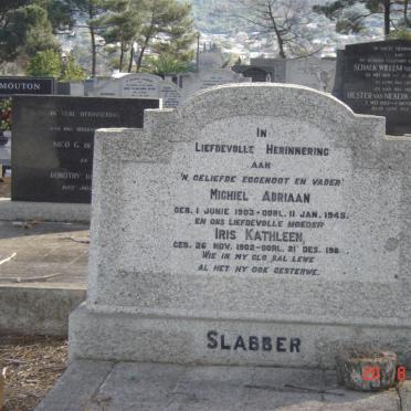 SLABBER Michiel Adriaan 1903-1945 & Iris Kathleen 1902-1984