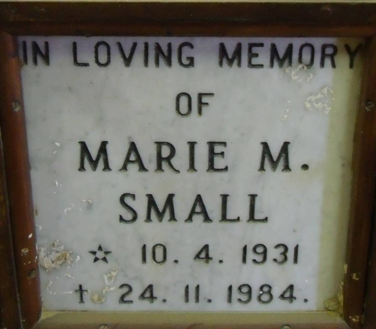 SMALL Marie M. 1931-1984
