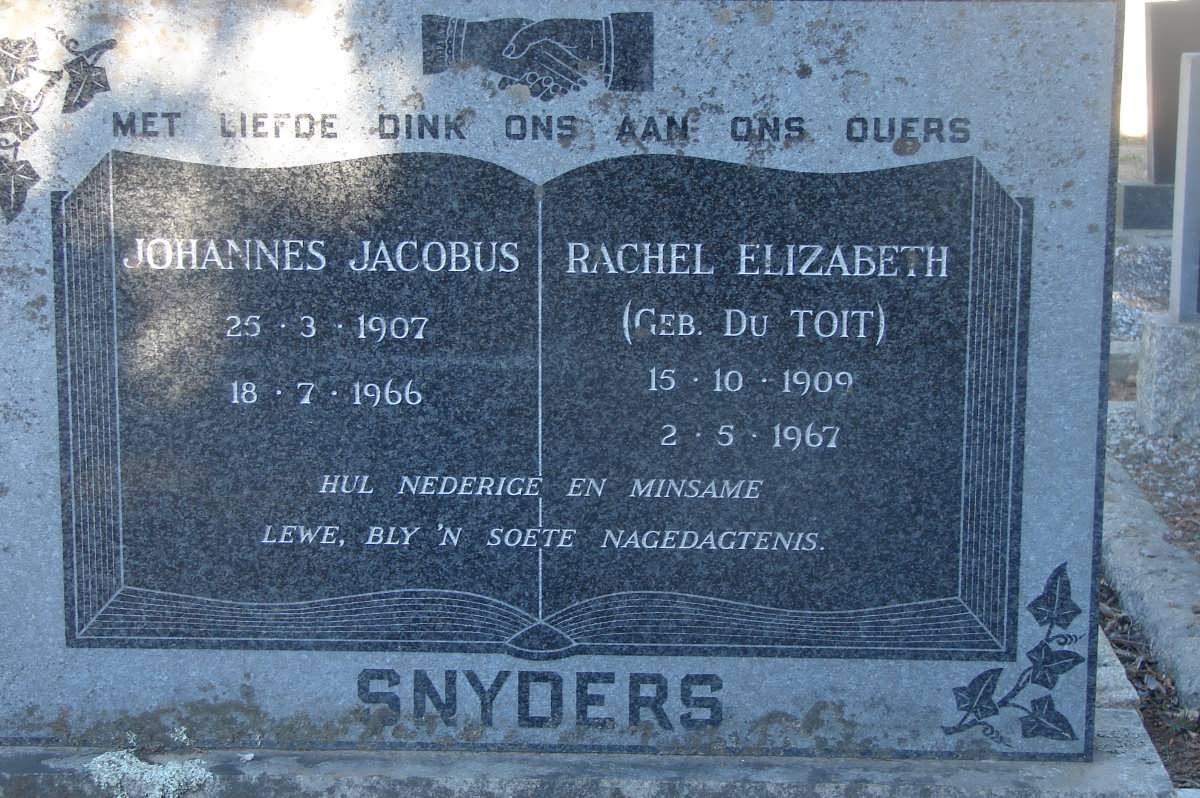 SNYDERS Johannes Jacobus 1907-1966 & Rachel Elizabeth DU TOIT 1909-1967