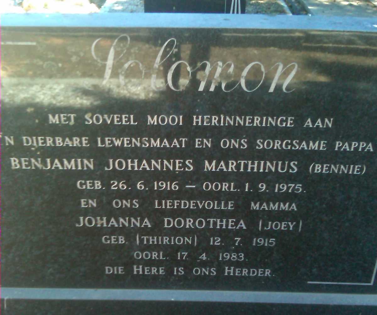 SOLOMON Benjamin Johannes Marthinus 1916-1975 & Johanna Dorothea THIRION 1915-1983