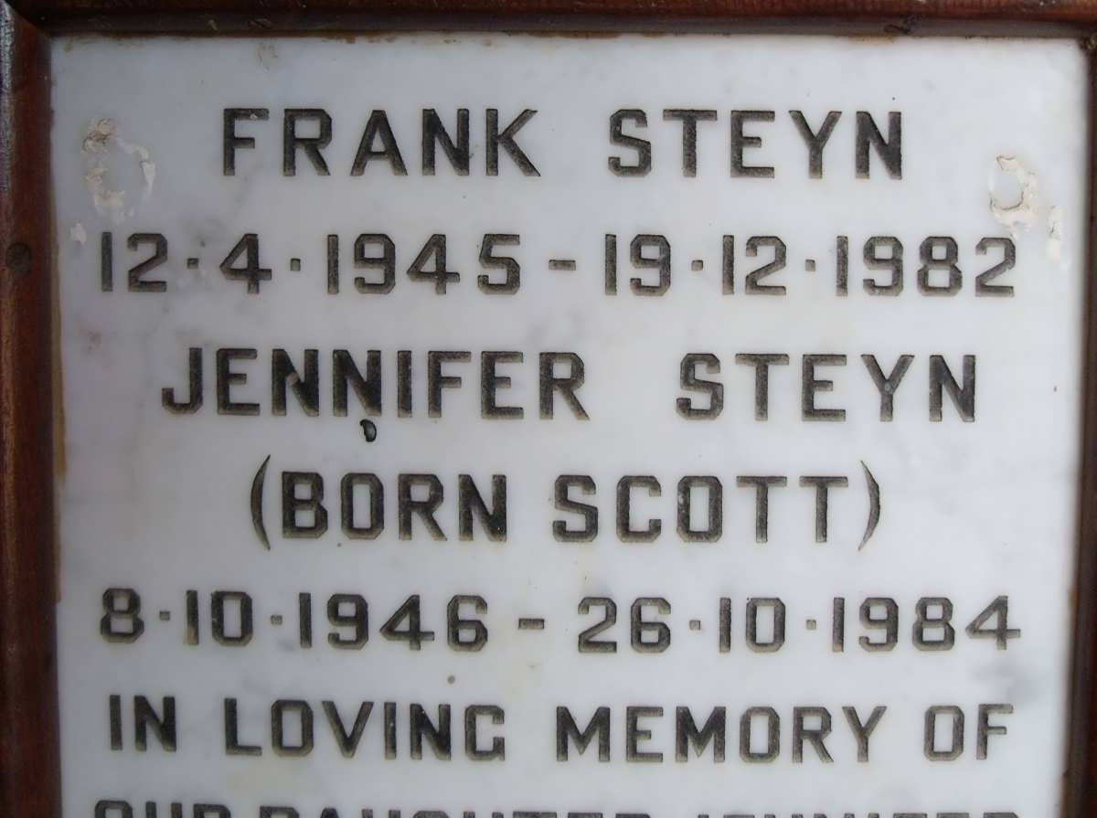 STEYN Frank 1945-1982 & Jennifer SCOTT 1946-1984