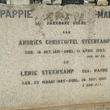 STEENKAMP Andries Christoffel 1881-1953 & Lenie NAUDE 1885-1957