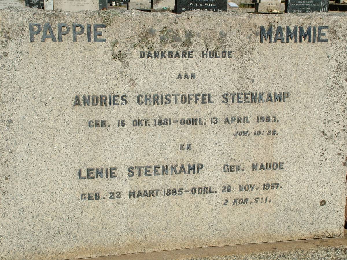 STEENKAMP Andries Christoffel 1881-1953 & Lenie NAUDE 1885-1957