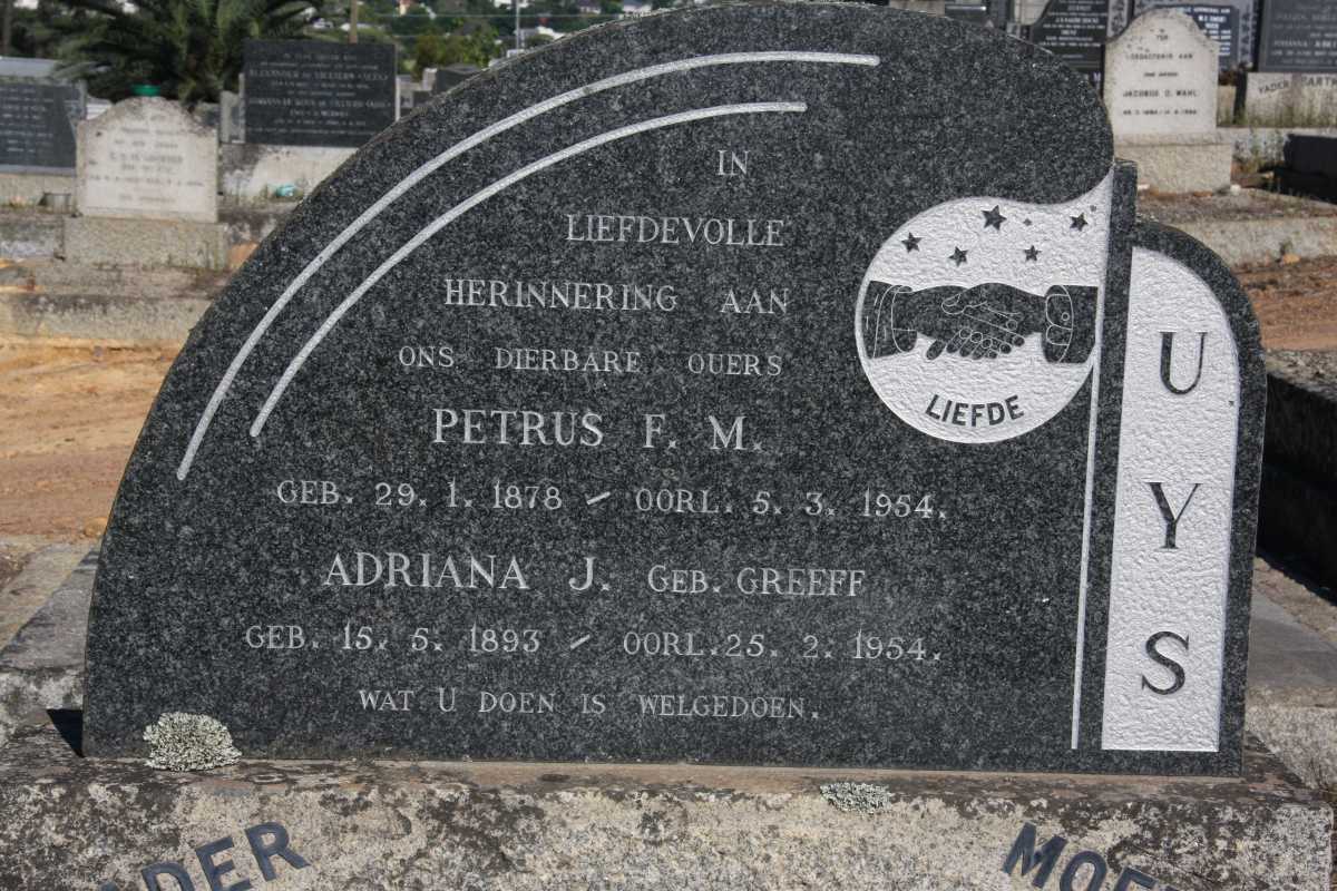 UYS Petrus F.M. 1878-1954 & Adriana J. GREEFF 1893-1954