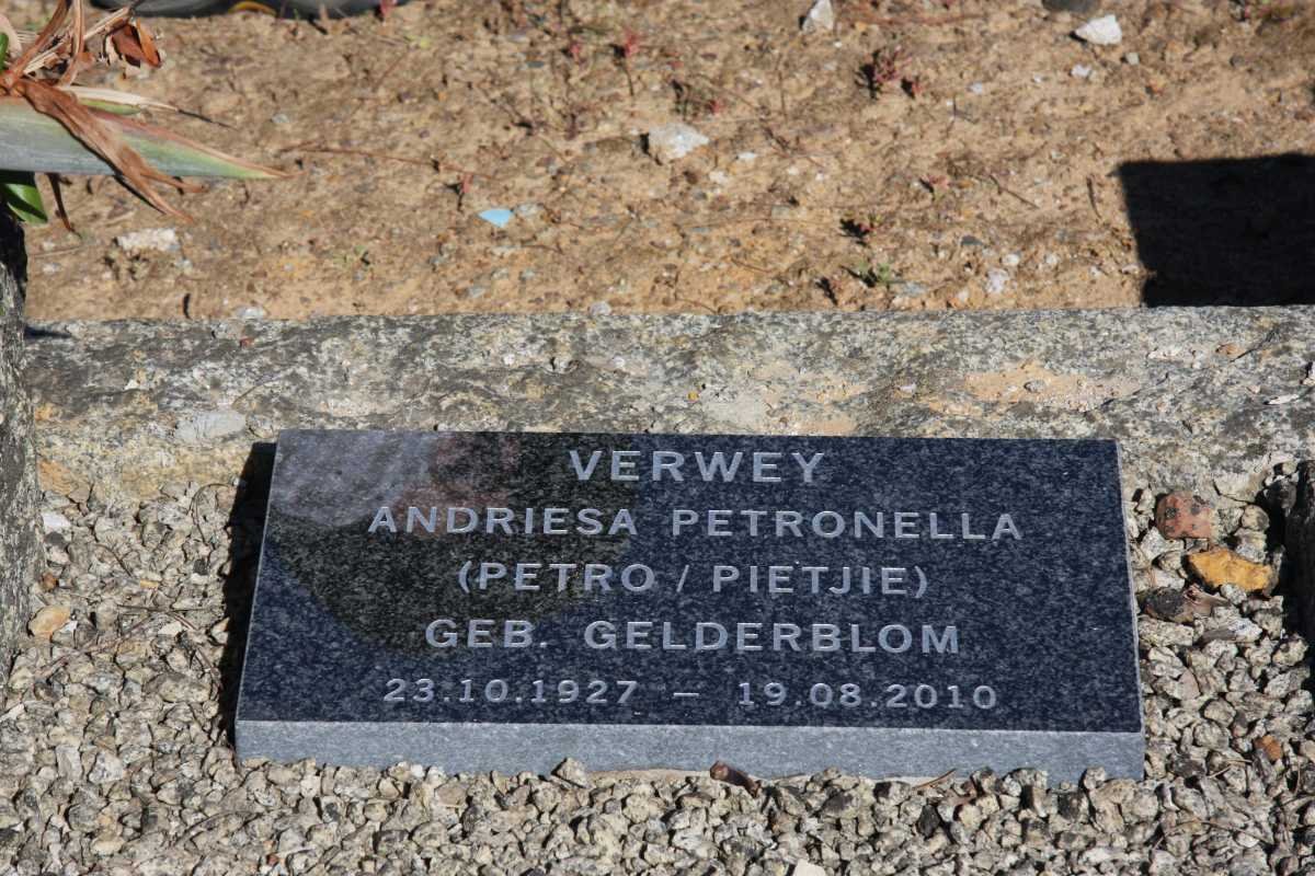 VERWEY Andriesa Petronella nee GELDERBLOM 1927-2010