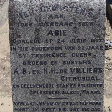 VILLIERS Abie, de -1937