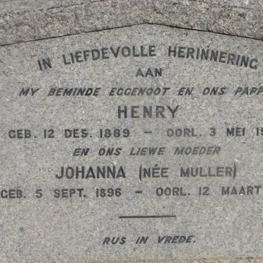 VILLIERS Henry, de 1889-1946 &amp; Johanna MULLER 1896-1961