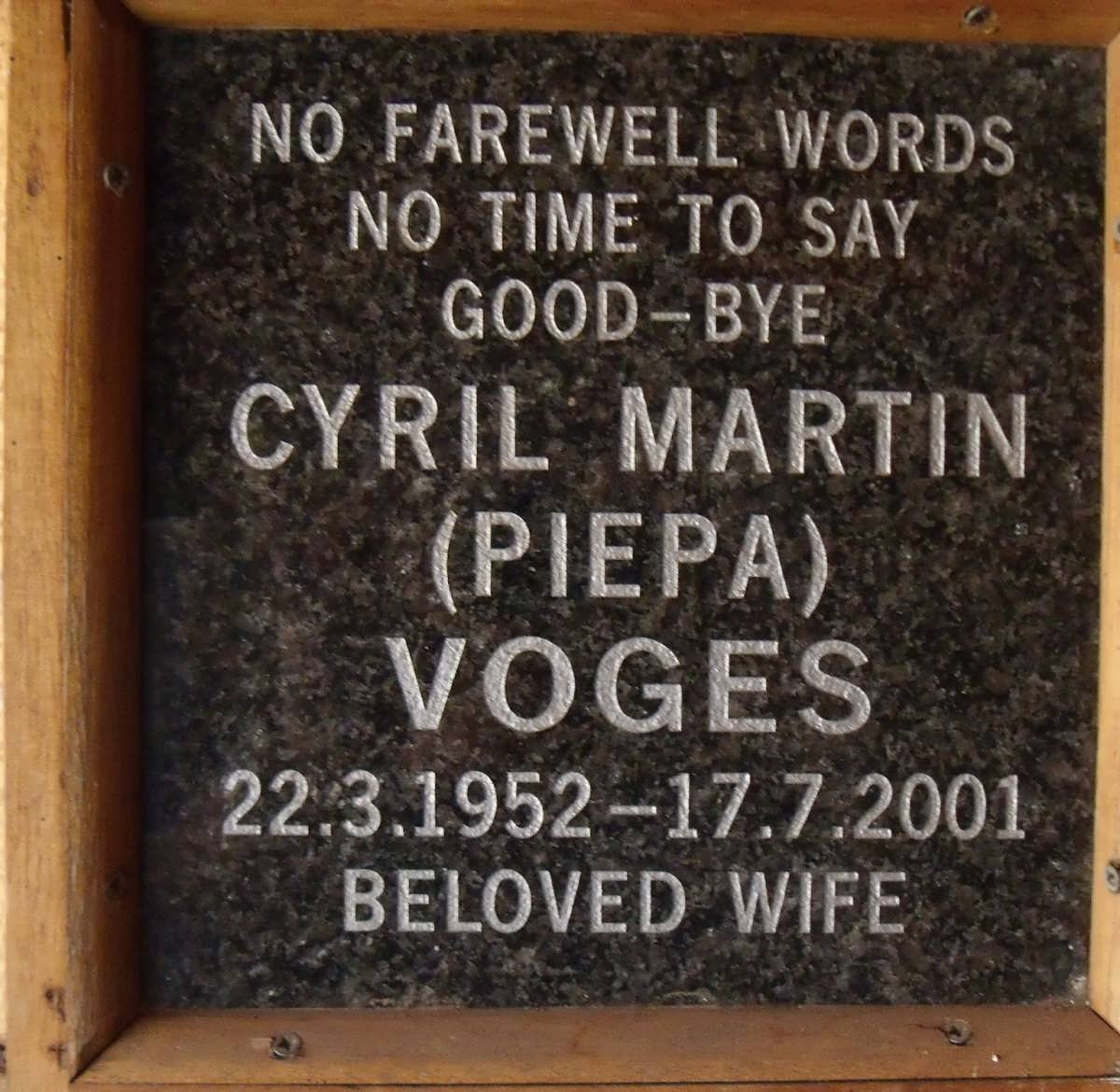 VOGES Cyril Martin 1952-2001