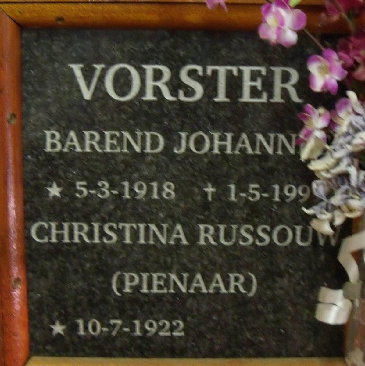 VORSTER Barend Johannes 1918-1999 &amp; Christina Russouw PIENAAR 1922-
