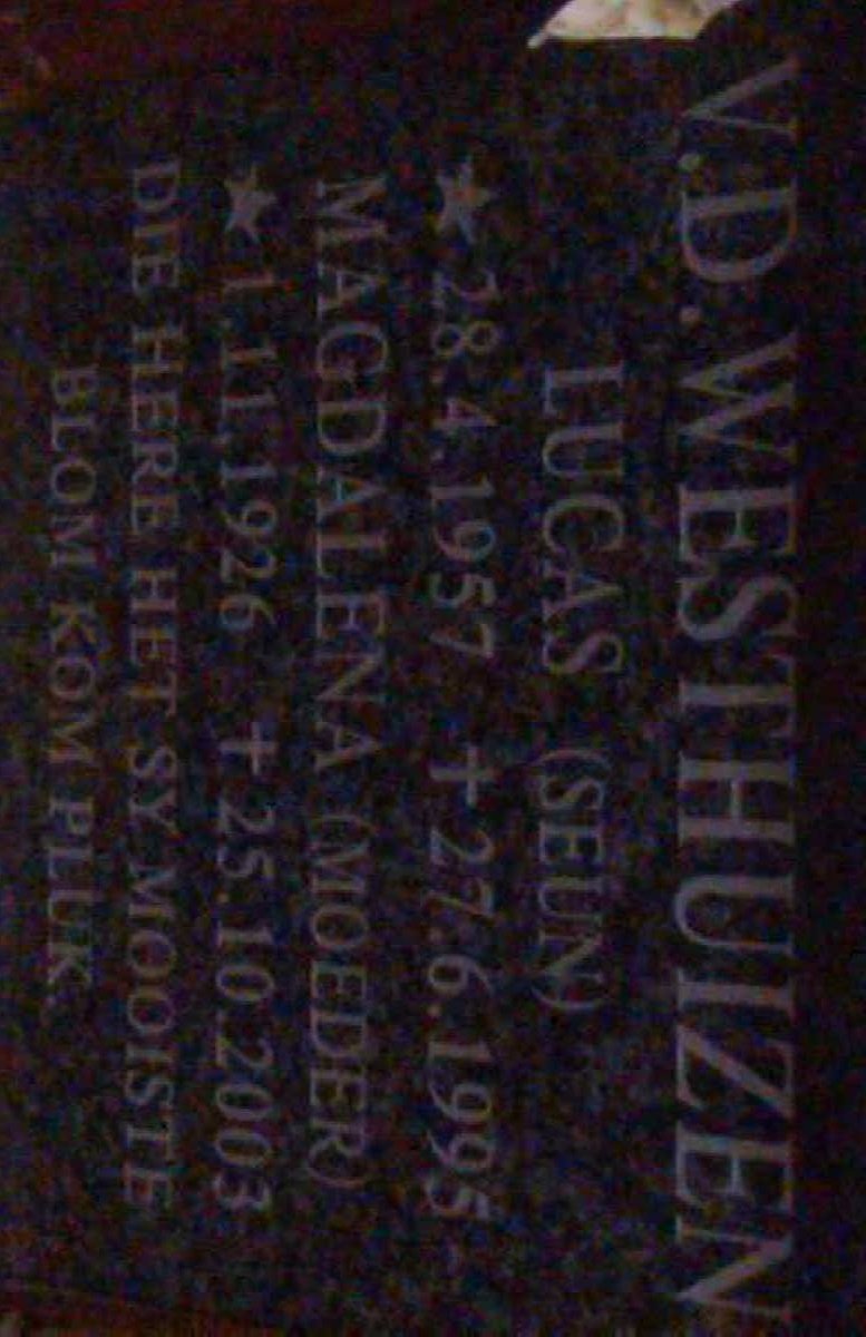WESTHUIZEN Magdalena, V.D. 1926-2003 :: V.D. WESTHUIZEN Lucas 1957-1995 