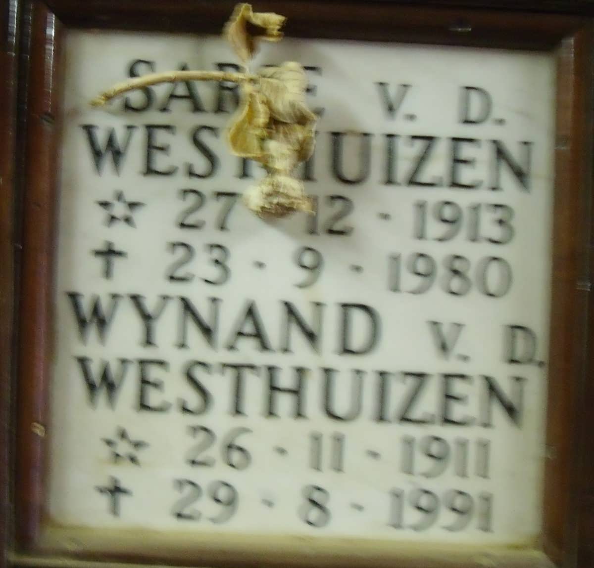 WESTHUIZEN Wynand, V.D. 1911-1991 & Sarie 1913-1980 