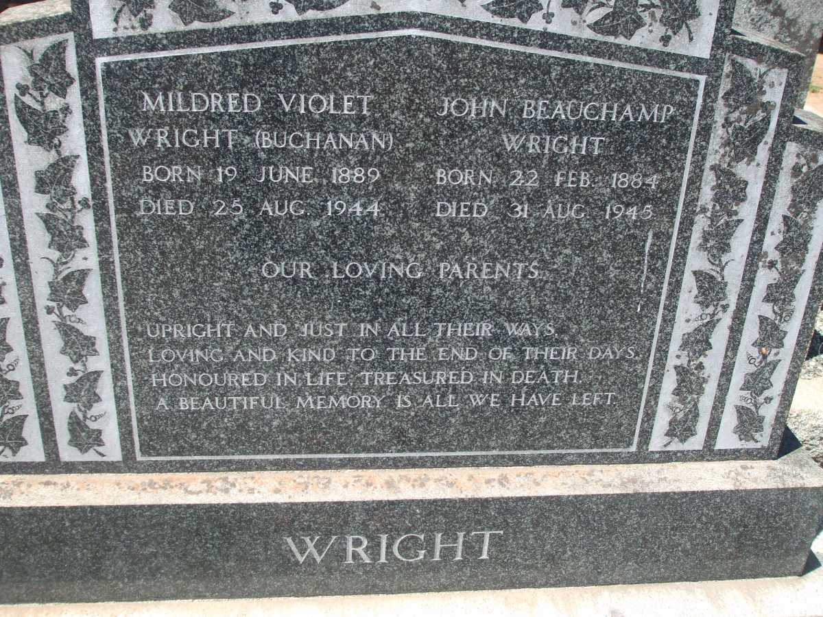 WRIGHT John Beauchamp 1884-1945 & Mildred Violet BUCHANAN 1889-1944
