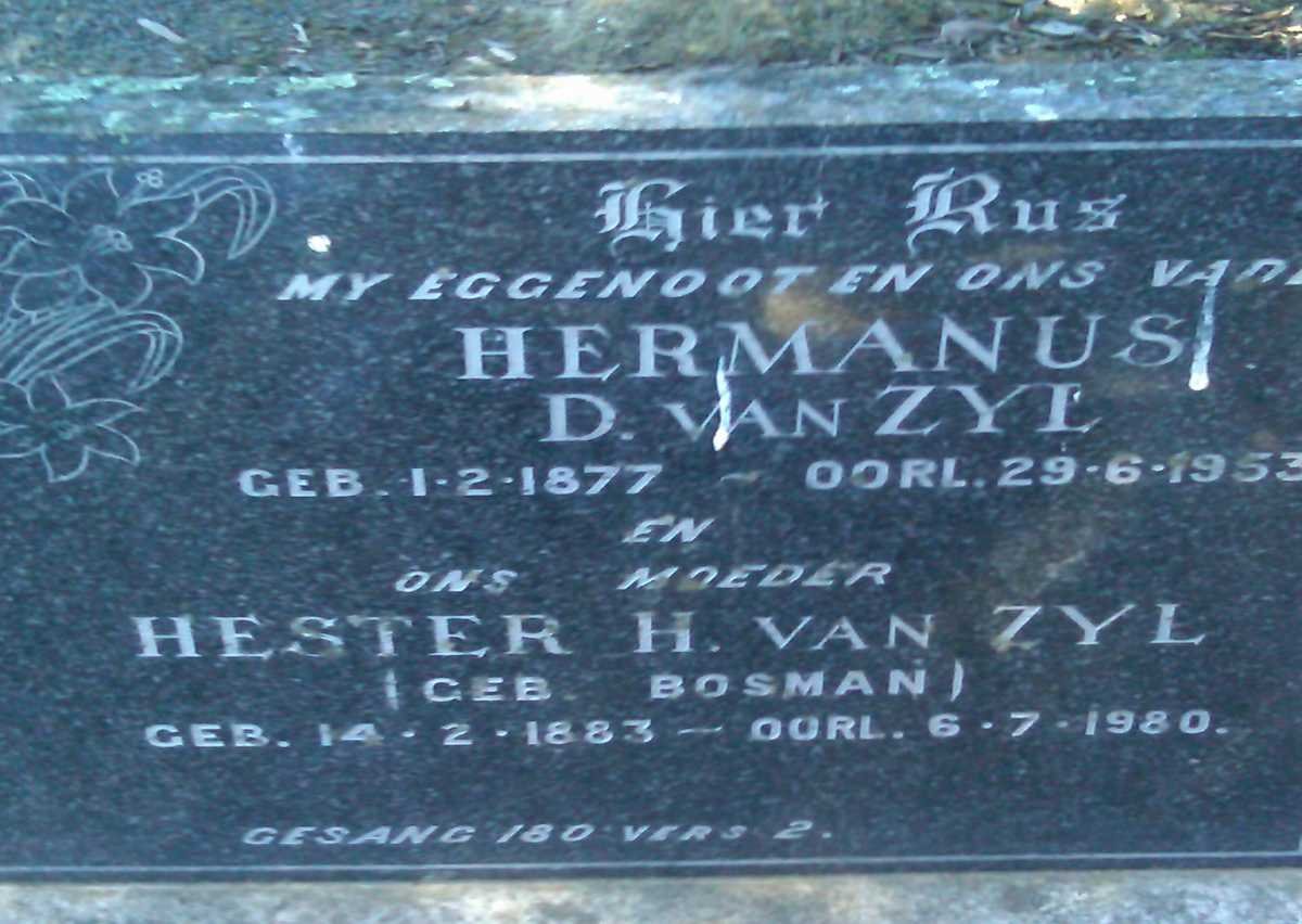 ZYL Hermanus D., van 1877-1953 &amp; Hester H. BOSMAN 1883-1980 :: ZYL Hester H., van 1914-1988