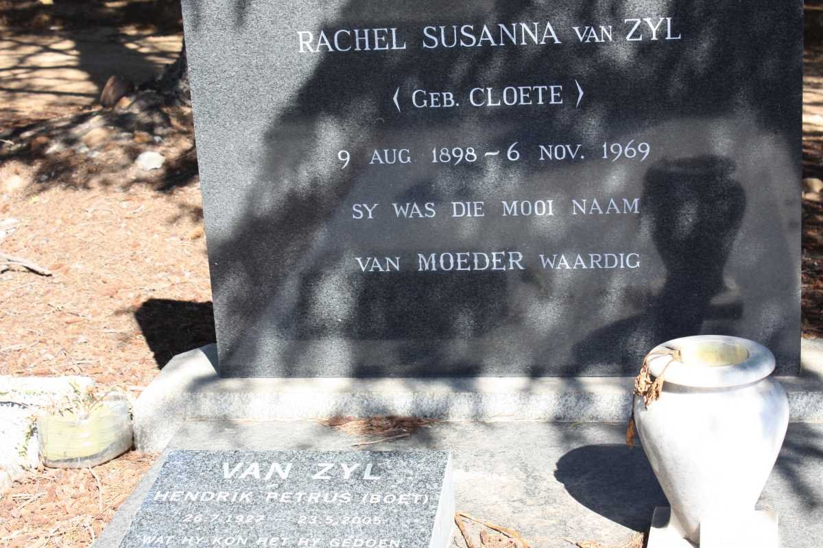 ZYL Rachel Susanna, van nee CLOETE 1898-1969 :: VAN ZYL Hendrik Petrus 1927-2005