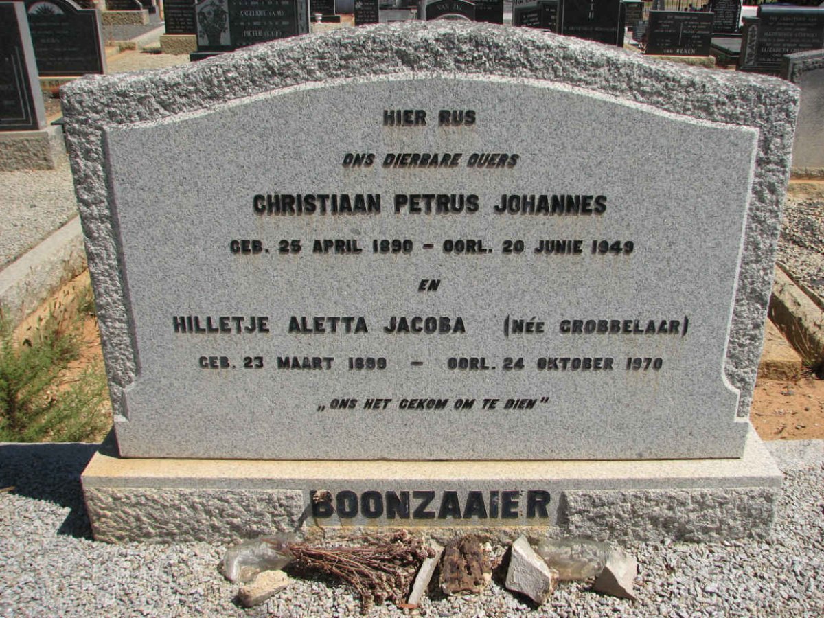 BOONZAAIER Christiaan Petrus Johannes 1890-1949 &amp; Hilletje Aletta Jacoba GROBBELAAR 1899-1970