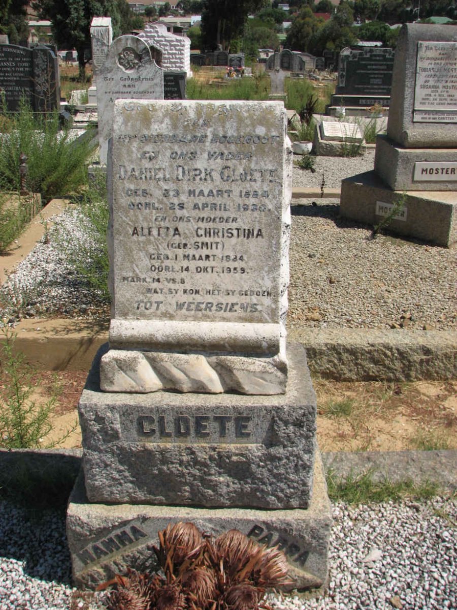 CLOETE Daniel Dirk 1884-1930 &amp; Aletta Christina SMIT 1884-1959