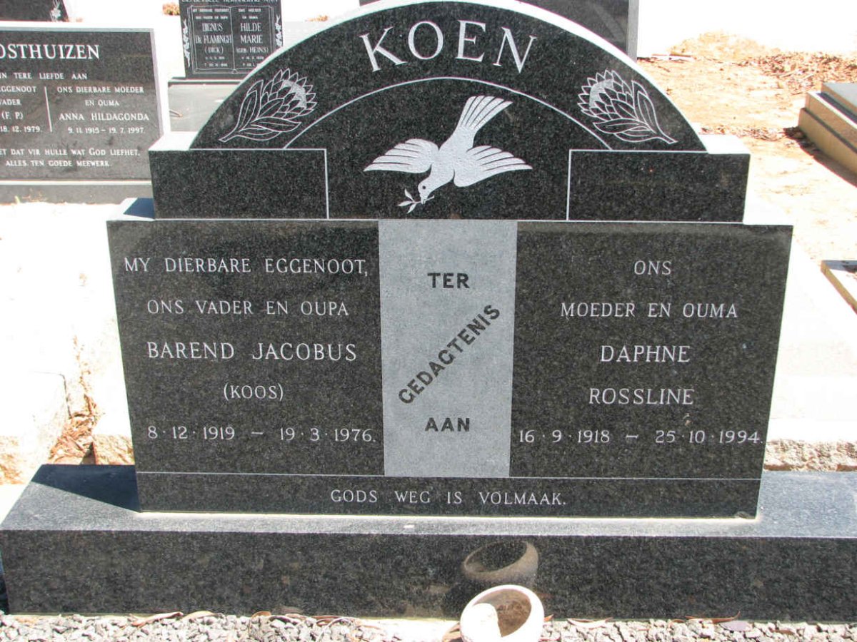 KOEN Barend Jacobus 1919-1976 &amp; Daphne Rossline 1918-1994