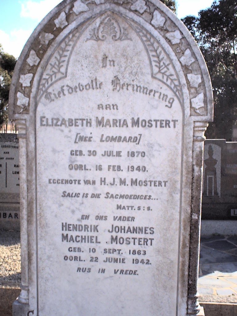 MOSTERT Hendrik Johannes Machiel 1863-1942 &amp; Elizabeth Maria LOMBARD 1870-1940
