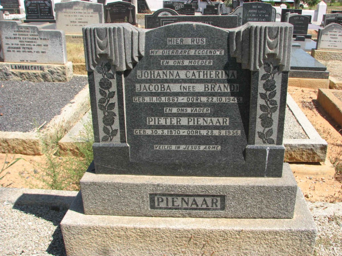 PIENAAR Pieter 1870-1956 &amp; Johanna Catherina Jacoba BRAND 1867-1949