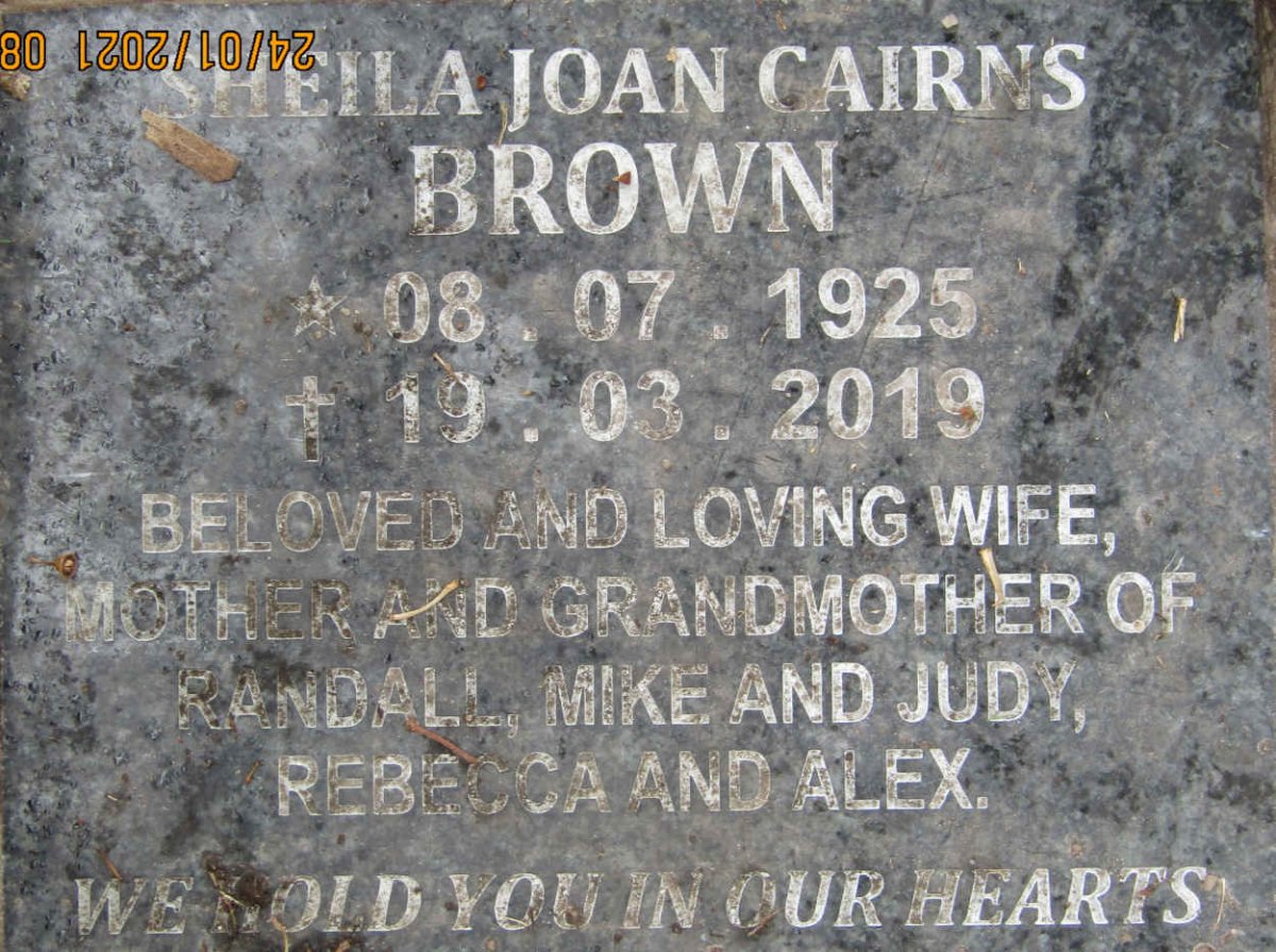 BROWN Sheila Joan Cairns 1925-2019