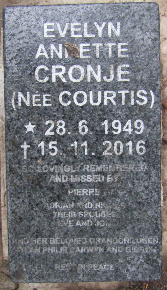 CRONJE Evelyn Annette nee COURTIS 1949-2016