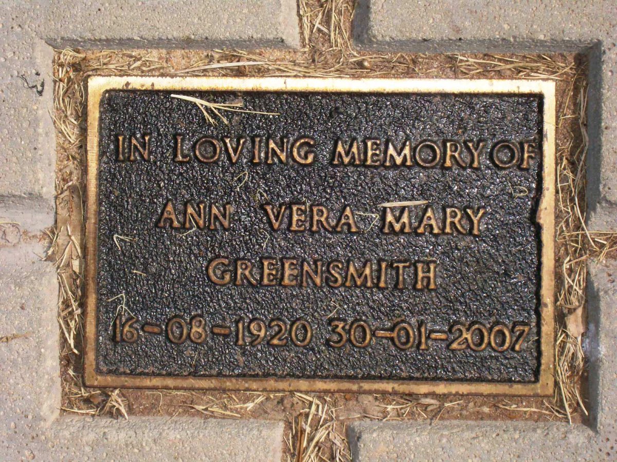 GREENSMITH Ann Vera Mary 1920-2007