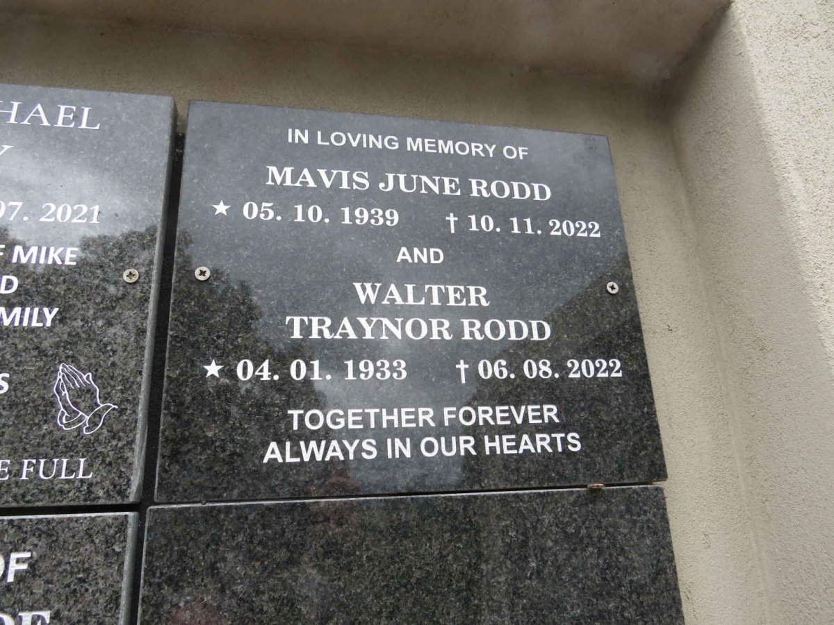 RODD Walter Traynor 1933-2022 & Mavis June 1939-2022