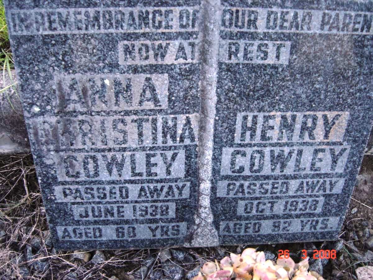 COWLEY Henry -1938 &amp; Anna Christina -1938